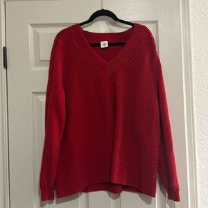 Cabi Knitted Sweater Tunic V-Neck Long Sleeve Top Women's XL Holiday Red